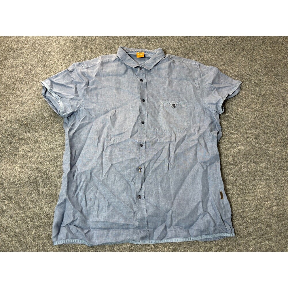 Hugo Boss Button Down Shirt Mens XL Blue Short Sleeve Cotton